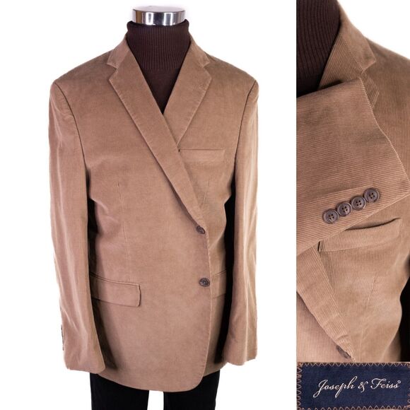 Joseph & Feiss 100% Cotton Beige Corduroy Blazer Sport Jacket Size 46R 2-Button - Picture 1 of 13